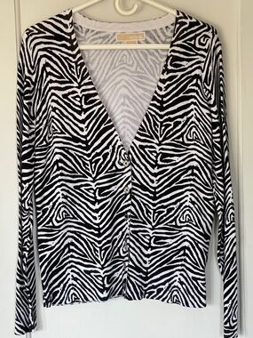 MICHAEL Michael Kors Black & White Zebra, graphic,Print Button Cardigan. NWOT